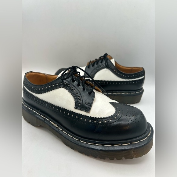 Dr. Martens Made in England Rare VTG Black White Brogue Oxford Wingtip 8 Chunky - Picture 7 of 16